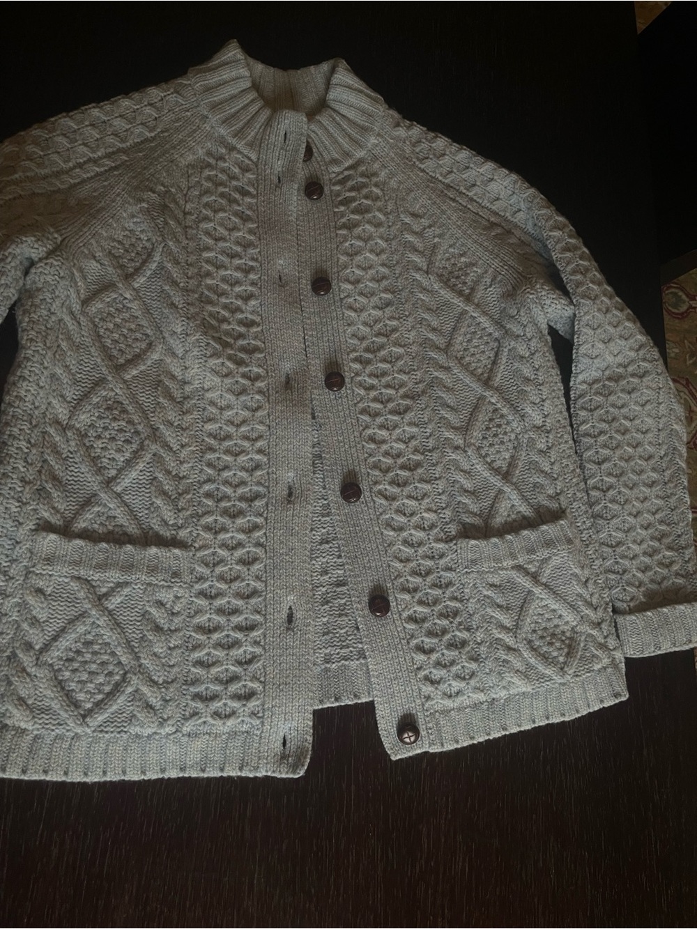 LN Lands' End Women’s Light Blue Cable-Knit Button Cardigan
